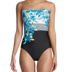 Calvin Klein One-Piece Swimsuit Black Blue Floral Size 6 NWT **